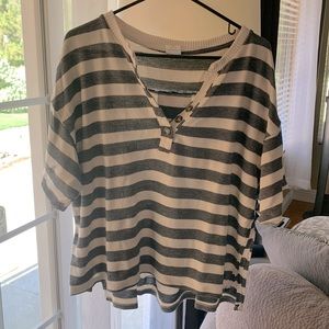 Vici, Capone Cotton Striped Oversized Henley, stripped, size medium.